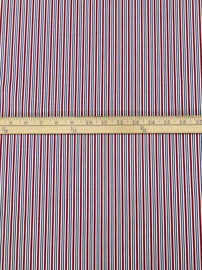 Maroon/White/Dark Blue 100% Cotton Vertical Stripe Weave Shirting 60W