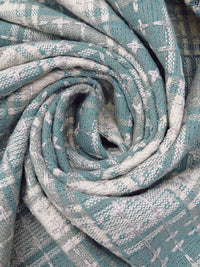 Steel Teal/Off-White/Silver Polyester/Metallic Novelty Plaid Weave Coating - Imported From Italy - 60W