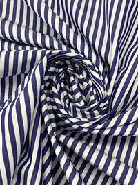 Dark Imperial Blue/White 100% Cotton Vertical Stripe Weave Shirting 58W