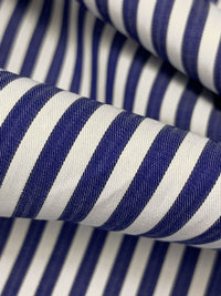 Dark Imperial Blue/White 100% Cotton Vertical Stripe Weave Shirting 58W