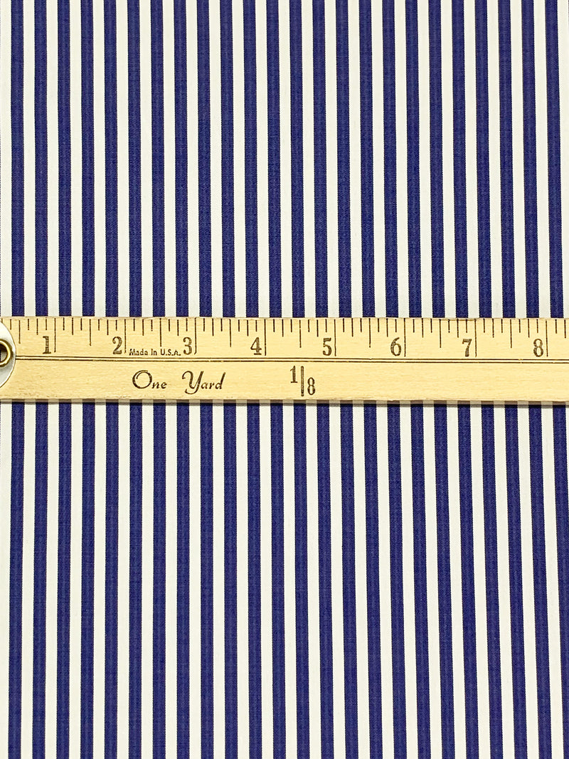 Dark Imperial Blue/White 100% Cotton Vertical Stripe Weave Shirting 58W