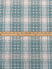 Steel Teal/Off-White/Silver Polyester/Metallic Novelty Plaid Weave Coating - Imported From Italy - 60W