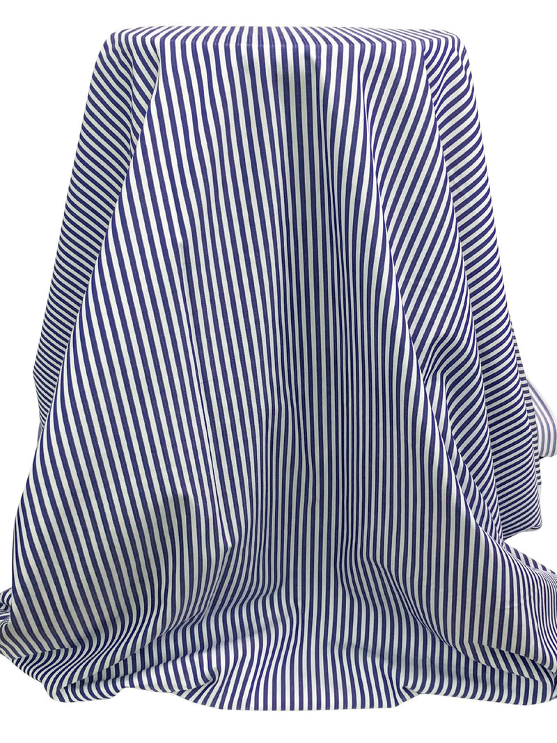Dark Imperial Blue/White 100% Cotton Vertical Stripe Weave Shirting 58W
