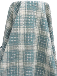 Steel Teal/Off-White/Silver Polyester/Metallic Novelty Plaid Weave Coating - Imported From Italy - 60W