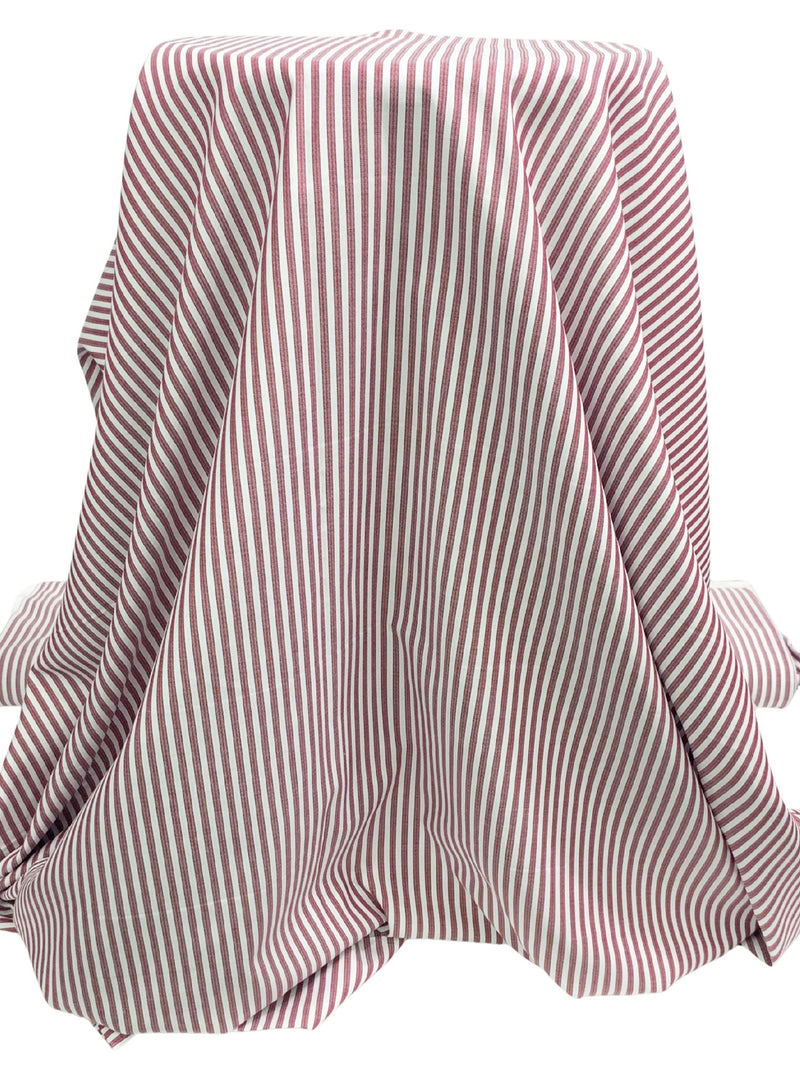 Burgundy/Dark Blue/White 100% Cotton Vertical Stripe Weave Shirting 58W