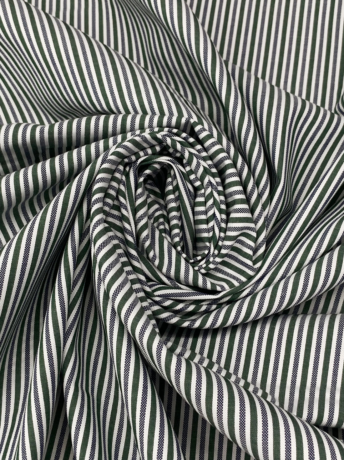Deep Jungle Green/Dark Navy/White 100% Cotton Vertical Stripe Weave Shirting 58W