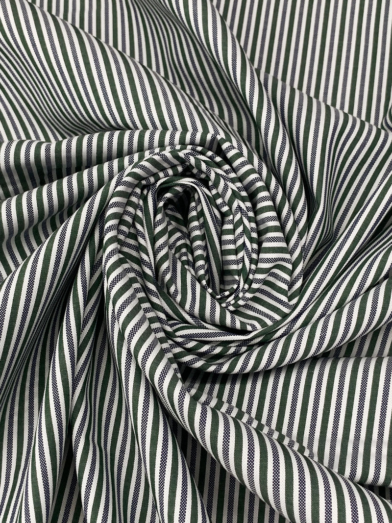 Deep Jungle Green/Dark Navy/White 100% Cotton Vertical Stripe Weave Shirting 58W