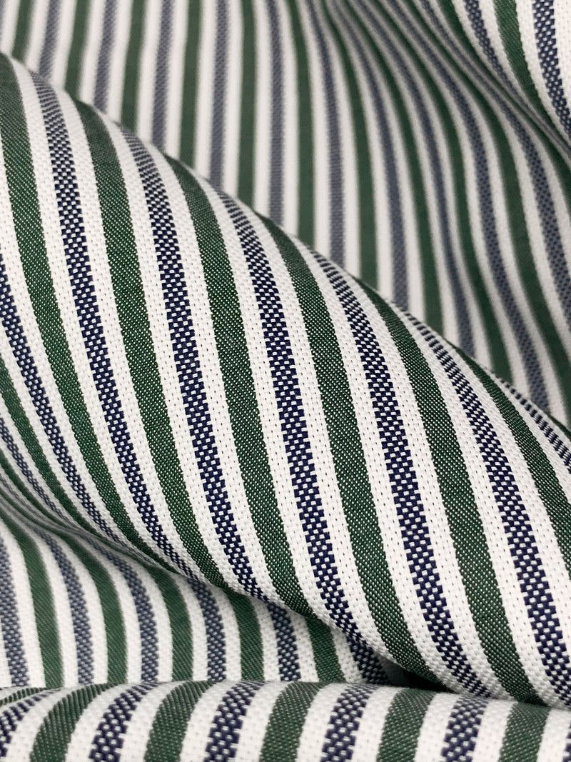 Deep Jungle Green/Dark Navy/White 100% Cotton Vertical Stripe Weave Shirting 58W