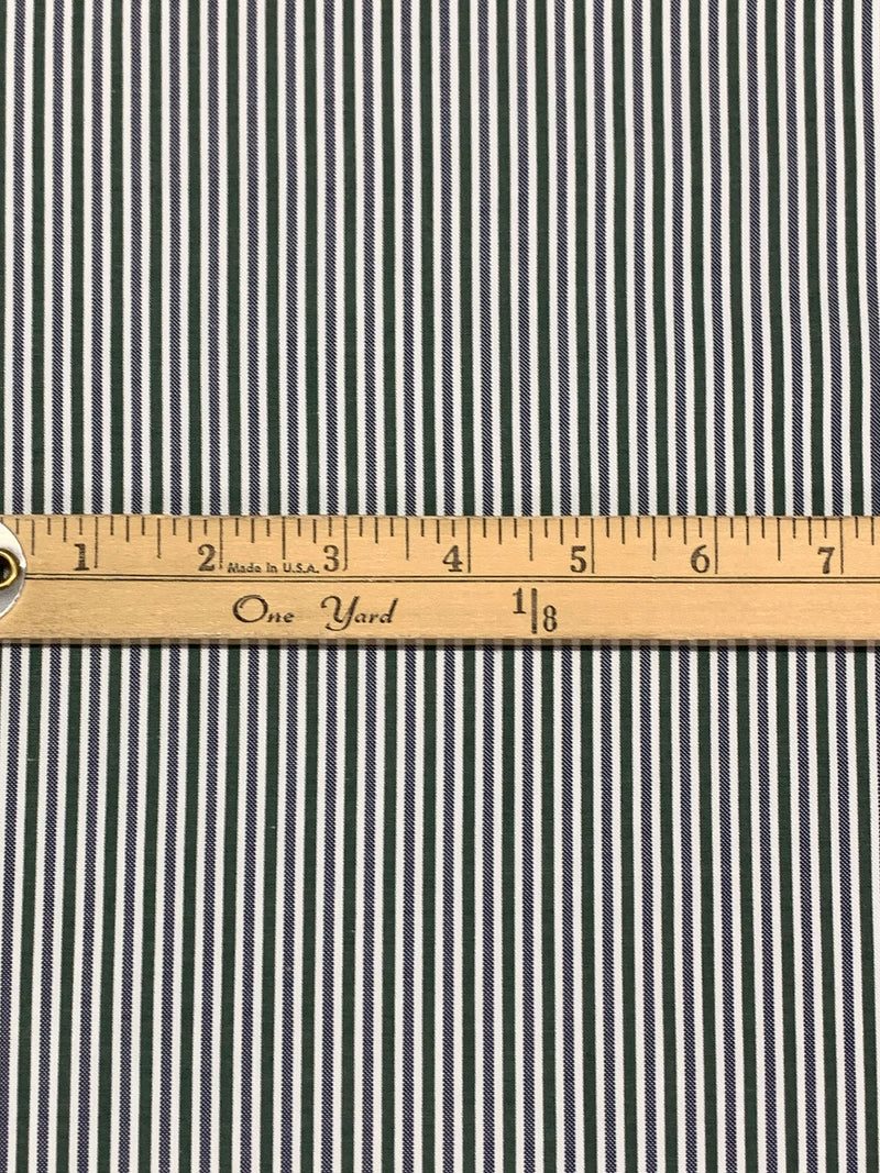 Deep Jungle Green/Dark Navy/White 100% Cotton Vertical Stripe Weave Shirting 58W