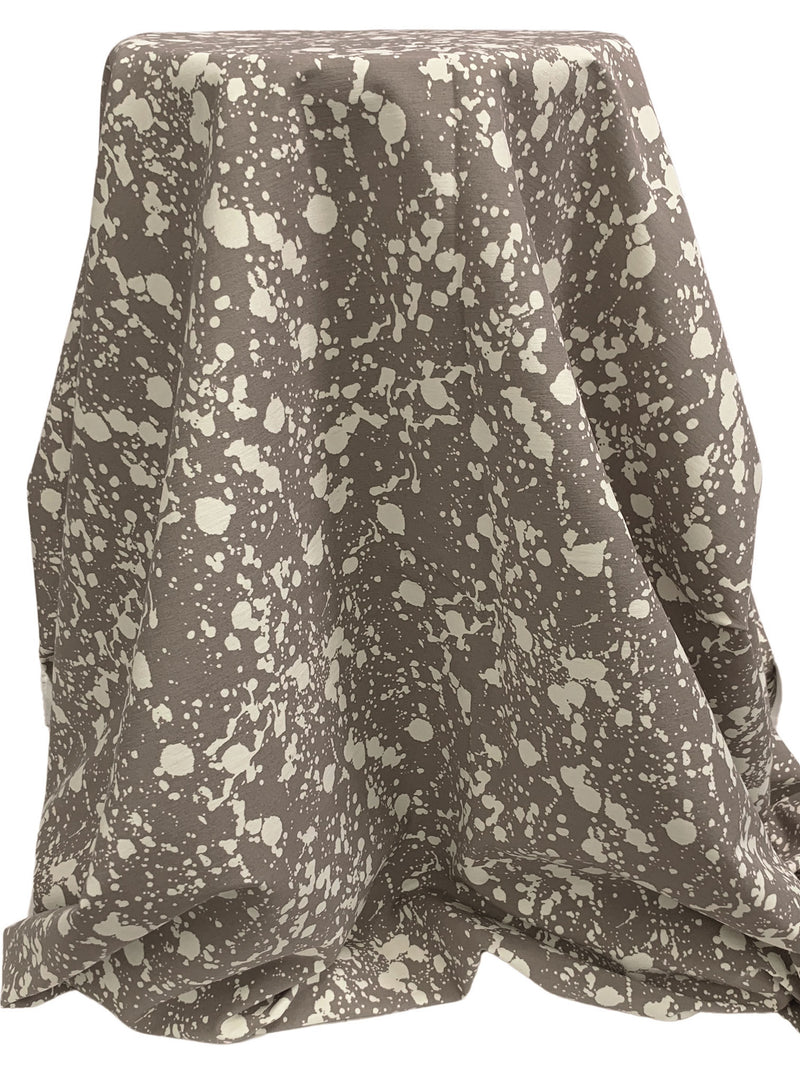 Dark Taupe/Blanched Almond Rayon/Nylon/Lycra Paint Splatter Print Stretch Bengaline Suiting - NY Designer - 60W