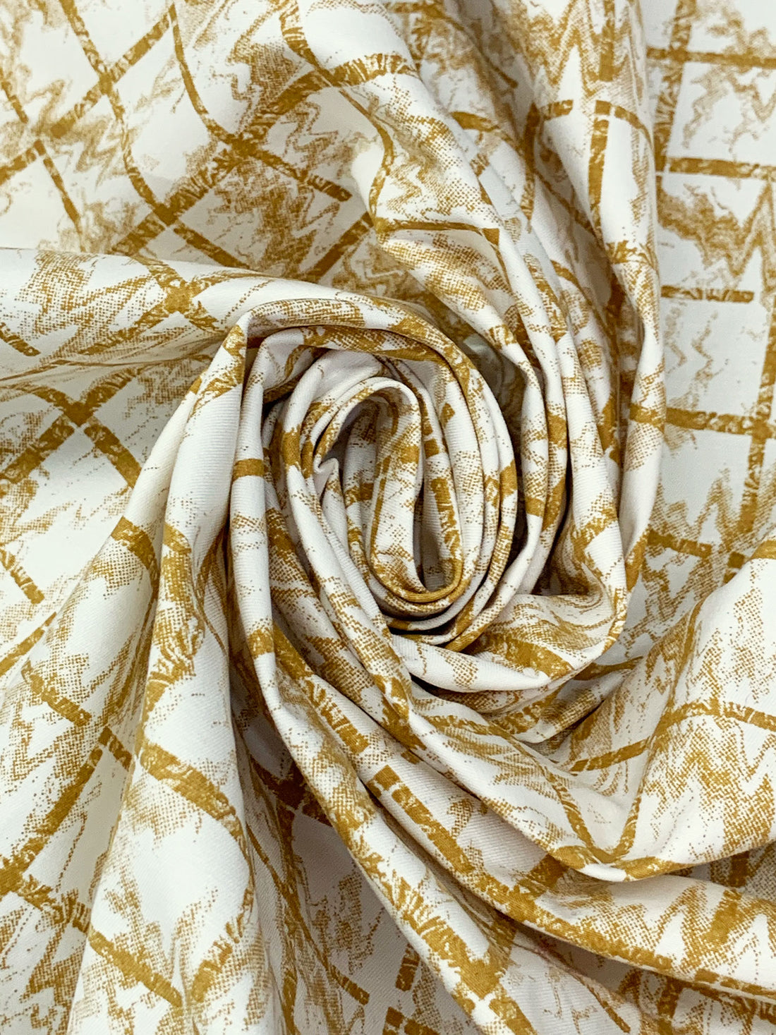 Golden Brown/Off-White Cotton/Lycra Warped Grid Print Stretch Sateen Bottom Weight Woven 52W