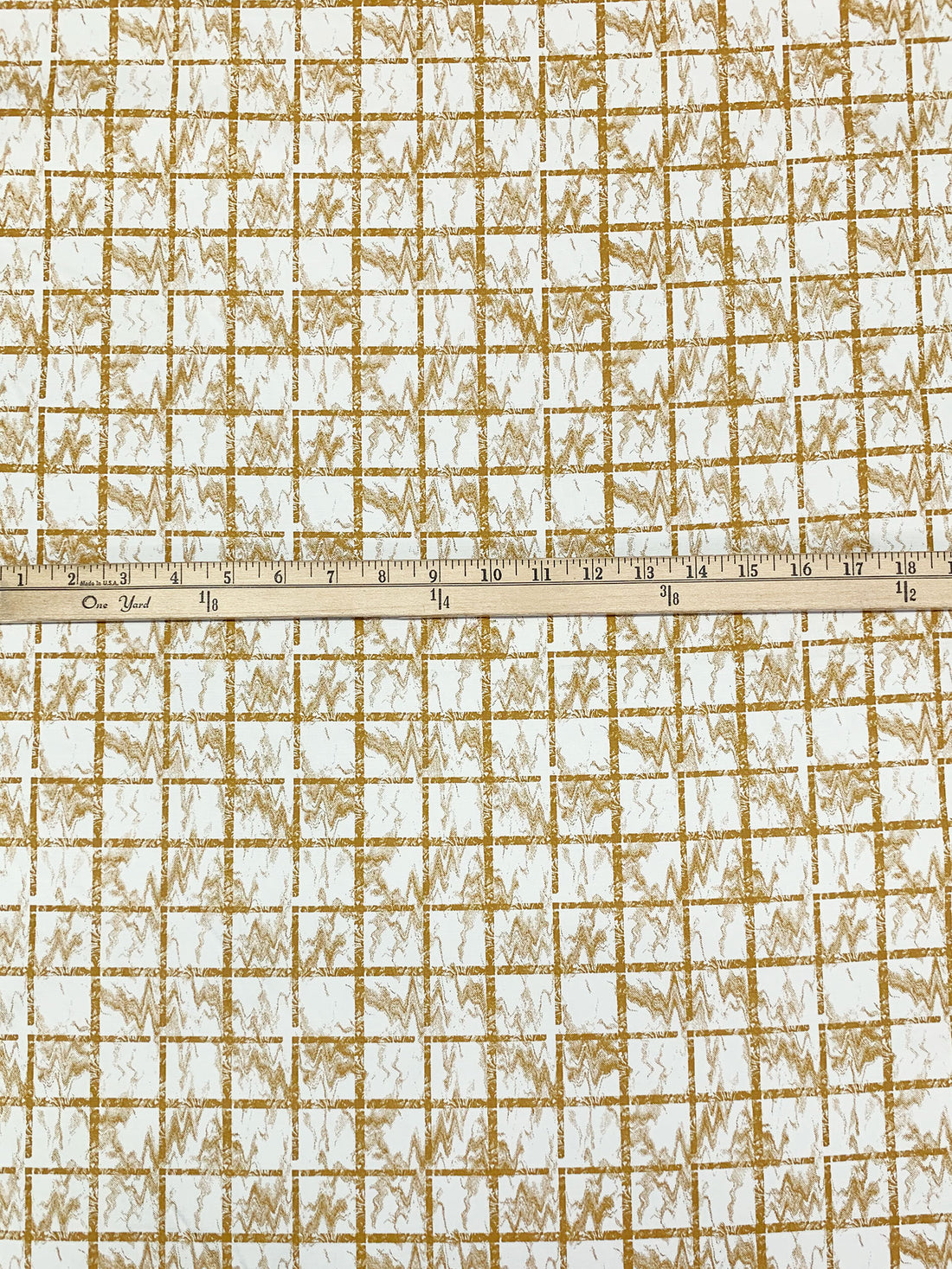 Golden Brown/Off-White Cotton/Lycra Warped Grid Print Stretch Sateen Bottom Weight Woven 52W