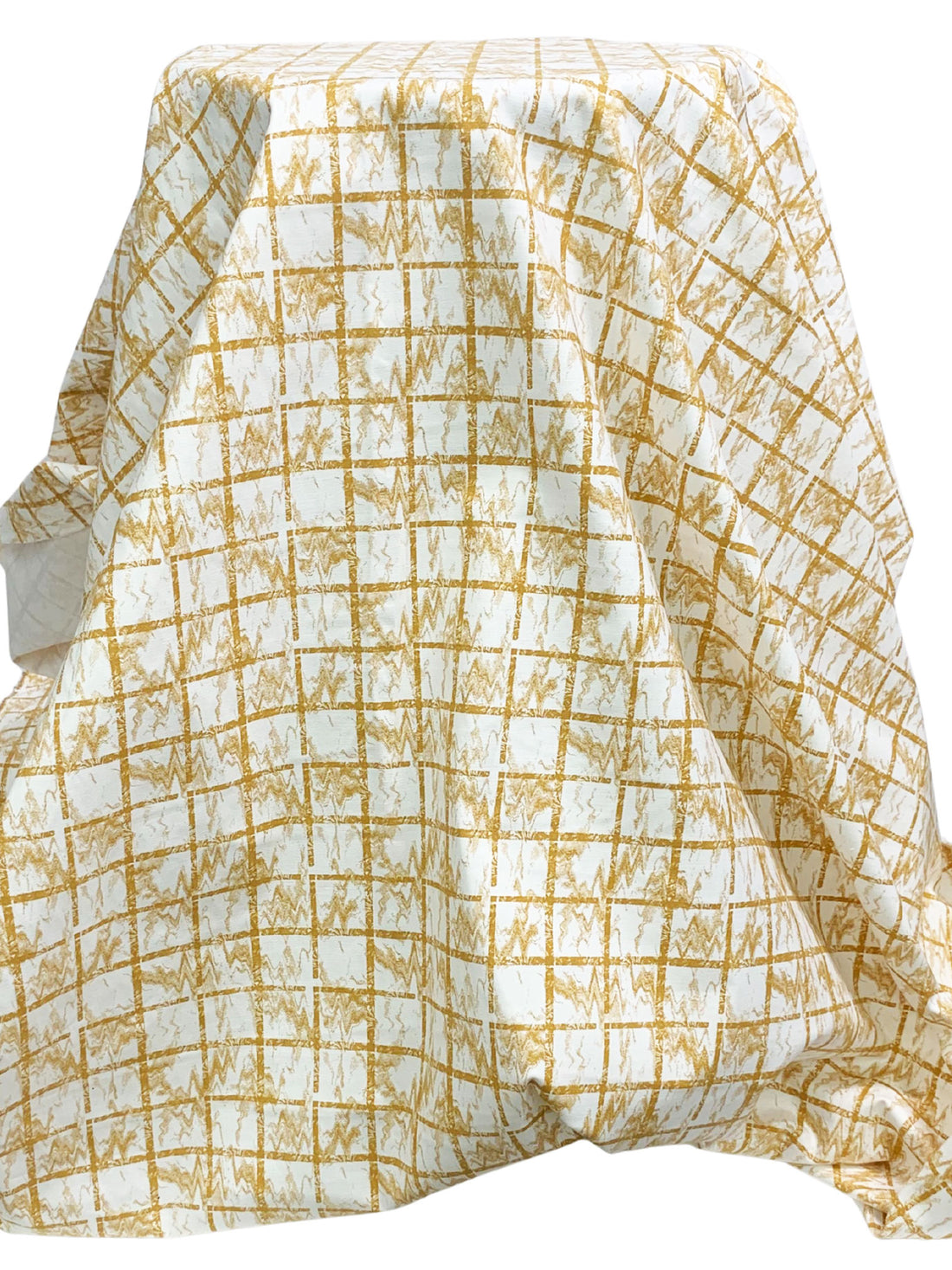 Golden Brown/Off-White Cotton/Lycra Warped Grid Print Stretch Sateen Bottom Weight Woven 52W