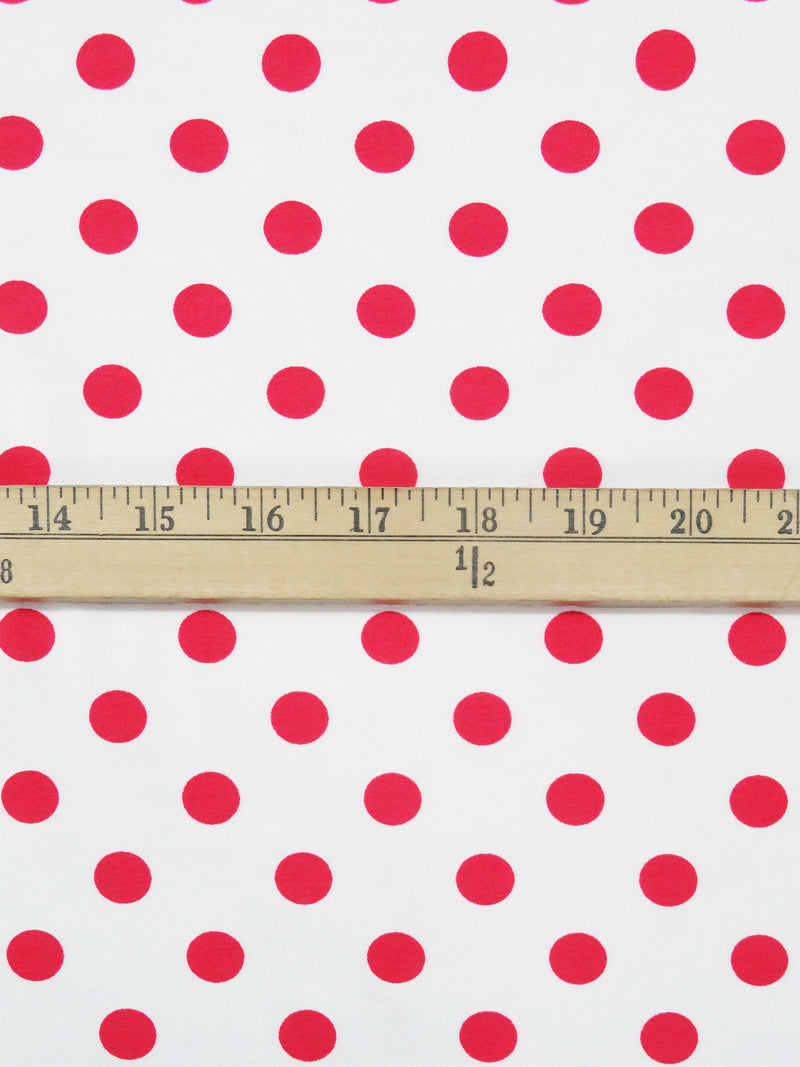 White/Rose Red Rayon/Nylon/Lycra Polka Dot Print Stretch Bengaline Suiting - NY Designer - 58W