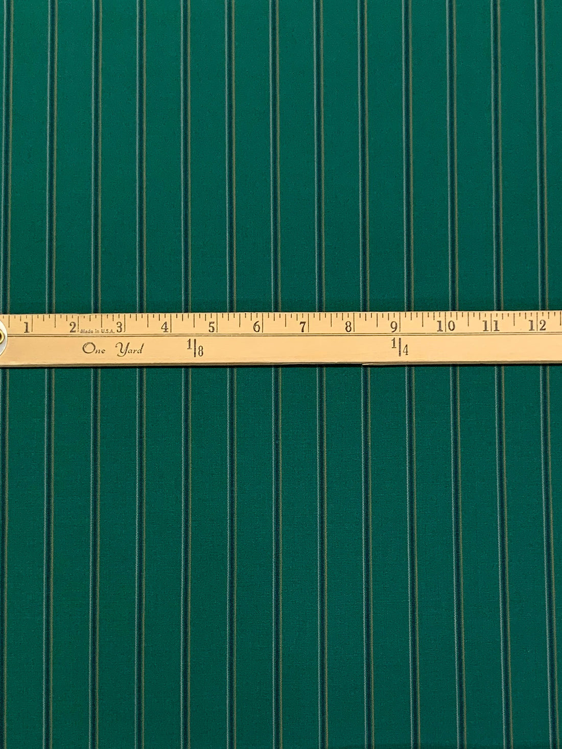 Deep Jungle Green/Navy/Golden Oak 100% Worsted Wool Vertical Stripe Plainweave Suiting 57W