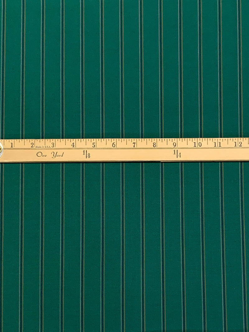 Deep Jungle Green/Navy/Golden Oak 100% Worsted Wool Vertical Stripe Plainweave Suiting 57W