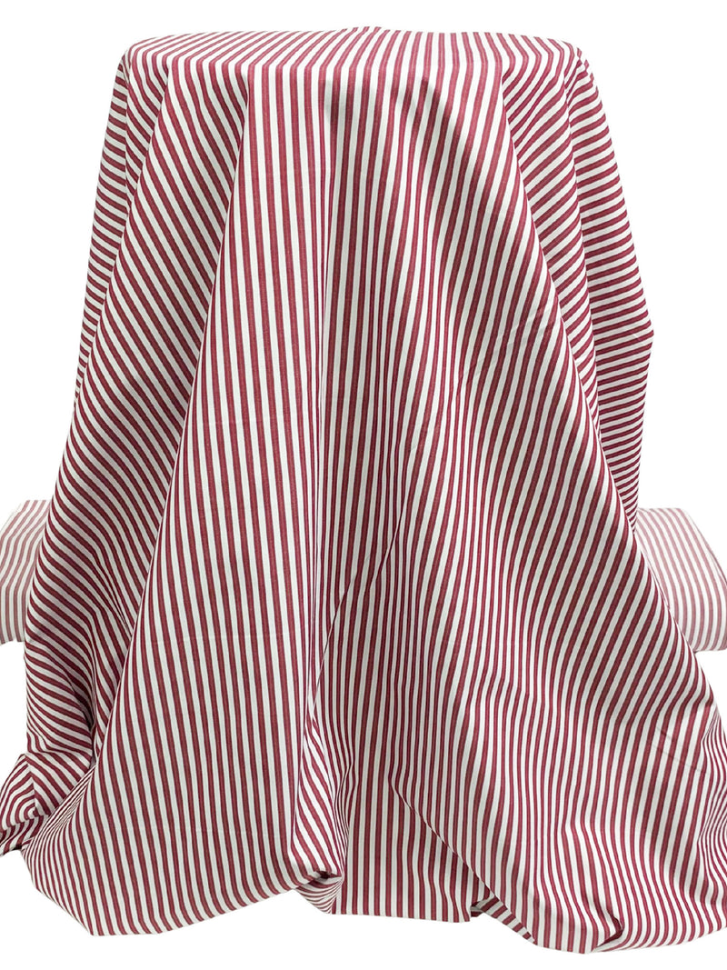Maroon/White/Baby Pink/Dark Navy 100% Cotton Vertical Stripe Weave Shirting 58W