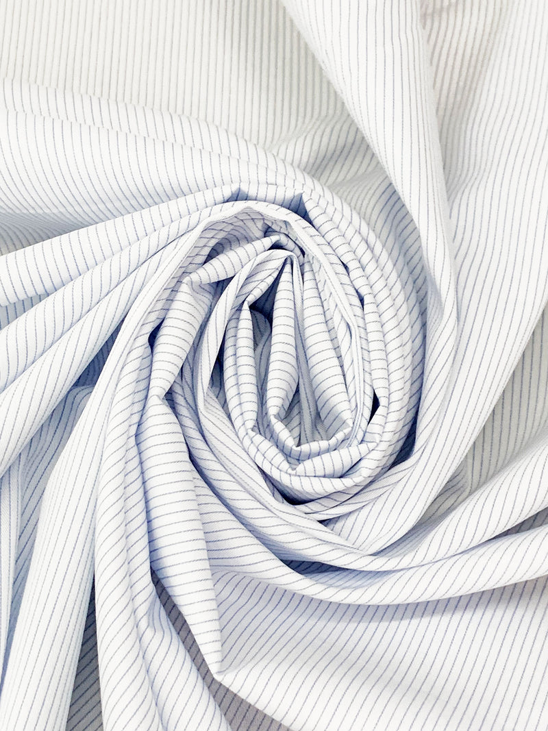 White/Light Steel Blue 100% Cotton Vertical Pinstripe Weave Shirting 62W