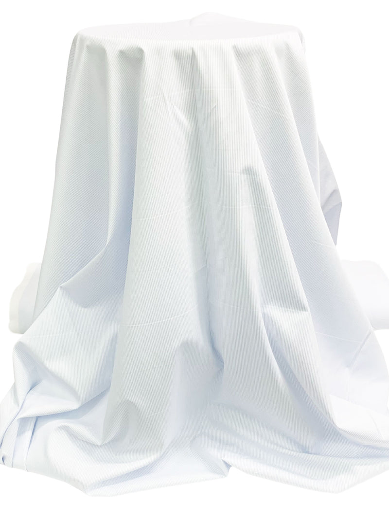 White/Light Steel Blue 100% Cotton Vertical Pinstripe Weave Shirting 62W