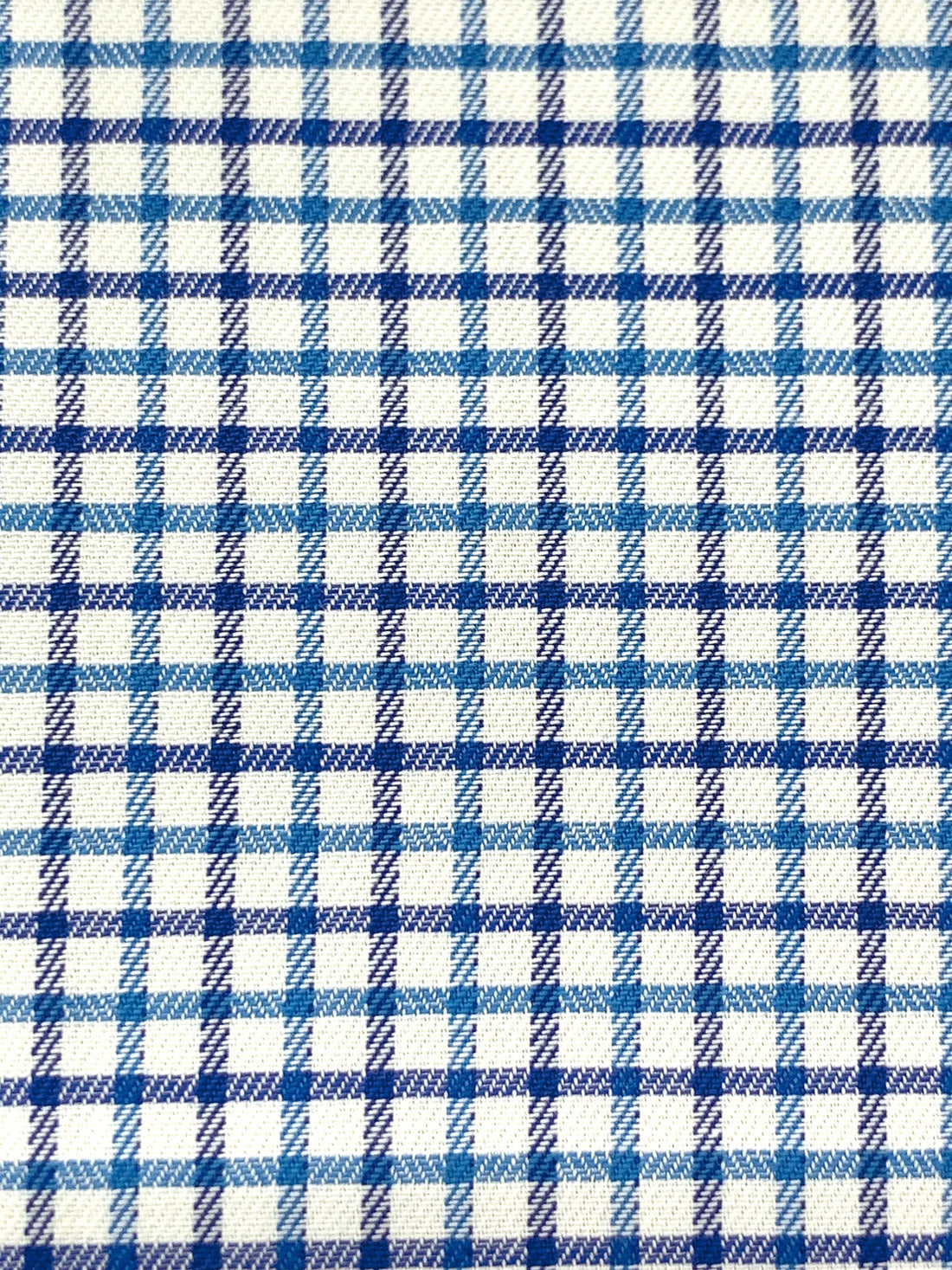 Dark Lapis Blue/White/Shadow Blue 100% Cotton Small Windowpane Plaid Weave Shirting 56W
