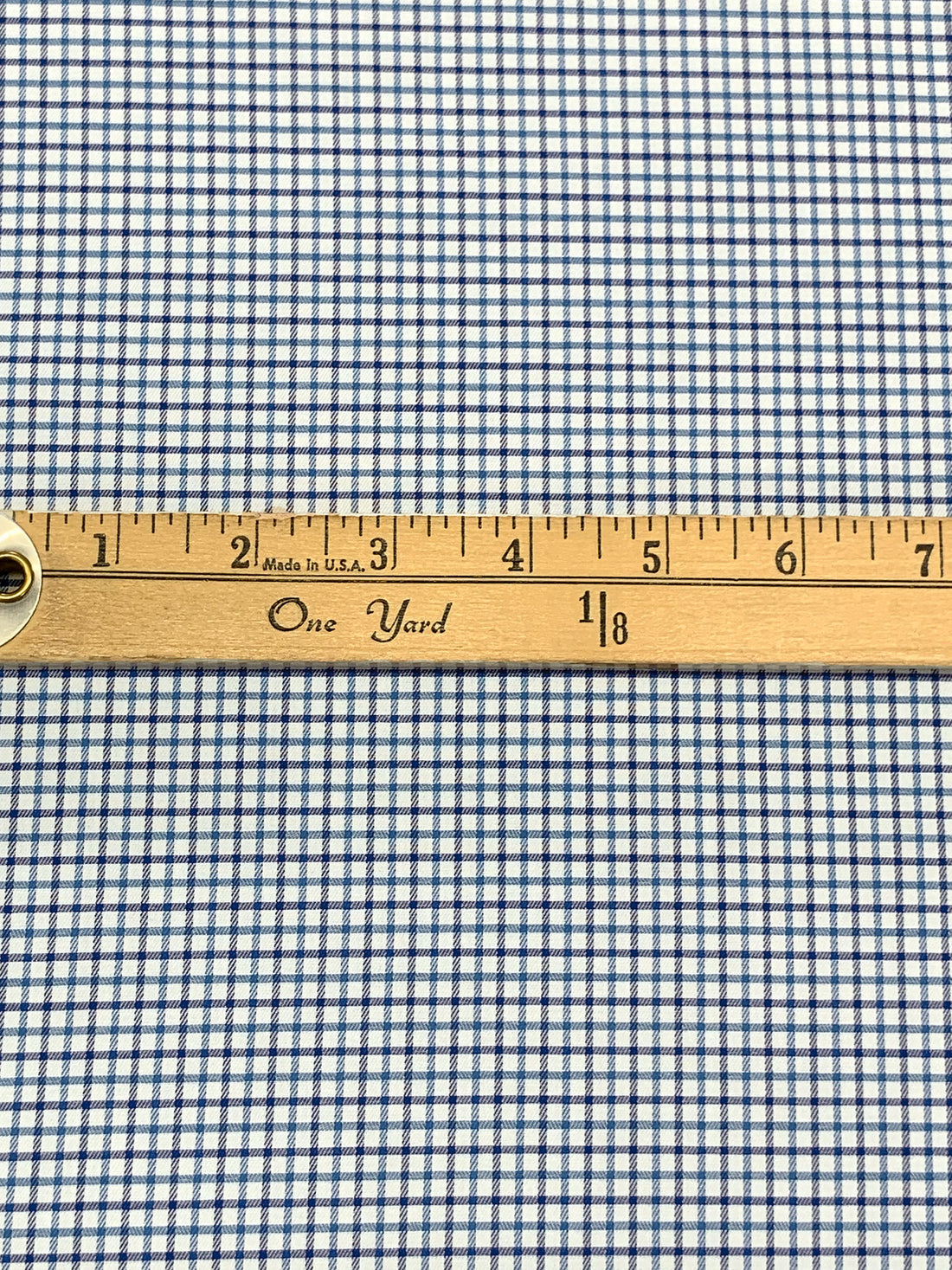 Dark Lapis Blue/White/Shadow Blue 100% Cotton Small Windowpane Plaid Weave Shirting 56W