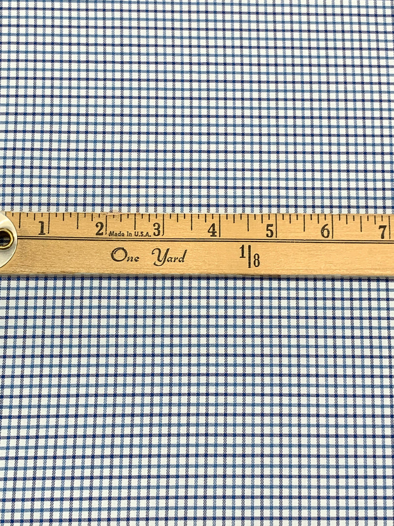 Dark Lapis Blue/White/Shadow Blue 100% Cotton Small Windowpane Plaid Weave Shirting 56W