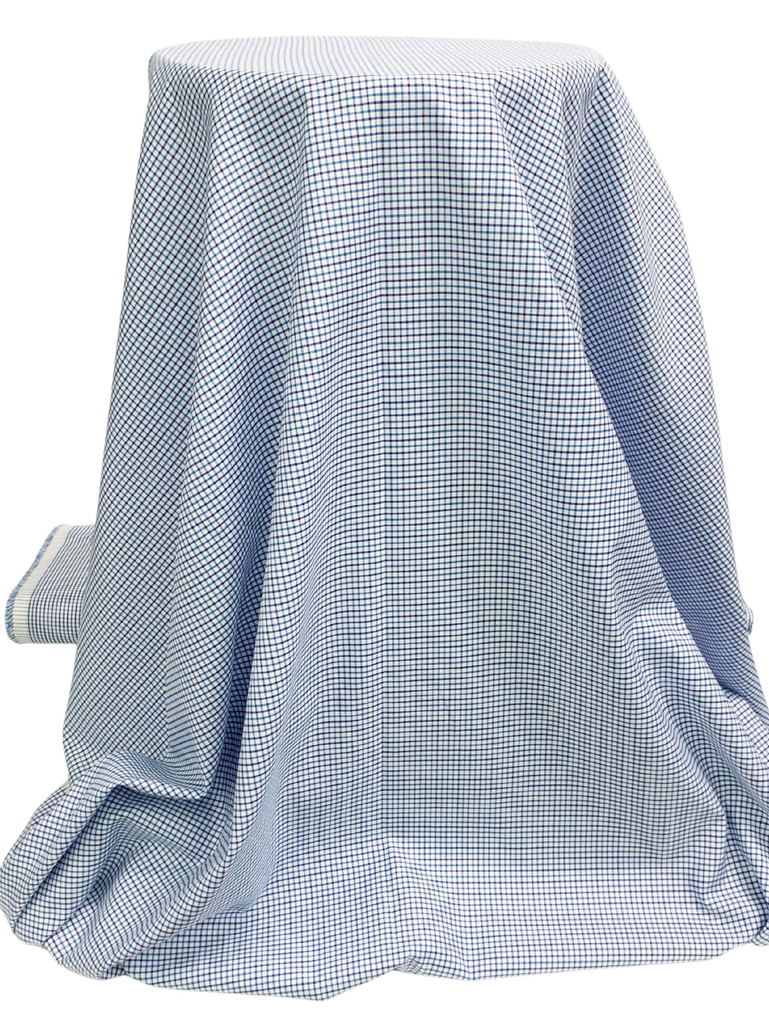 Dark Lapis Blue/White/Shadow Blue 100% Cotton Small Windowpane Plaid Weave Shirting 56W