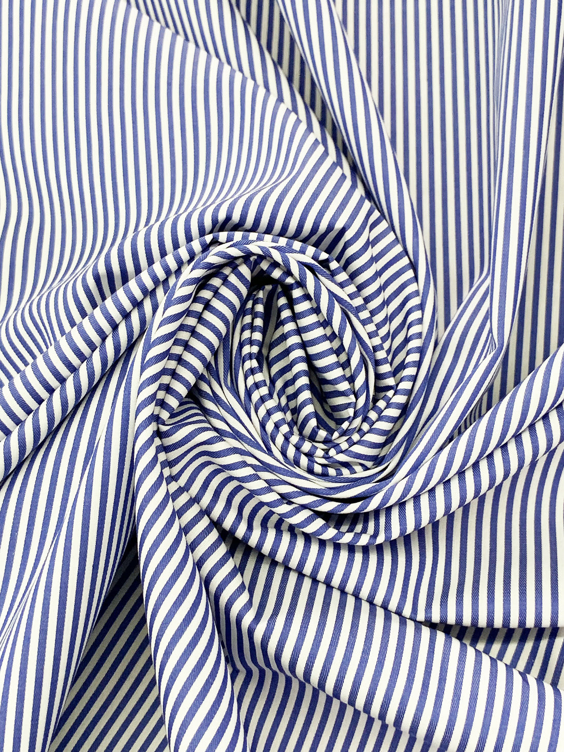 Dark Cerulean Blue/White 100% Cotton Vertical Stripe Weave Shirting 58W