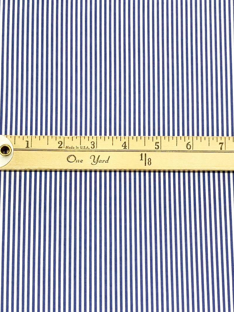Dark Cerulean Blue/White 100% Cotton Vertical Stripe Weave Shirting 58W