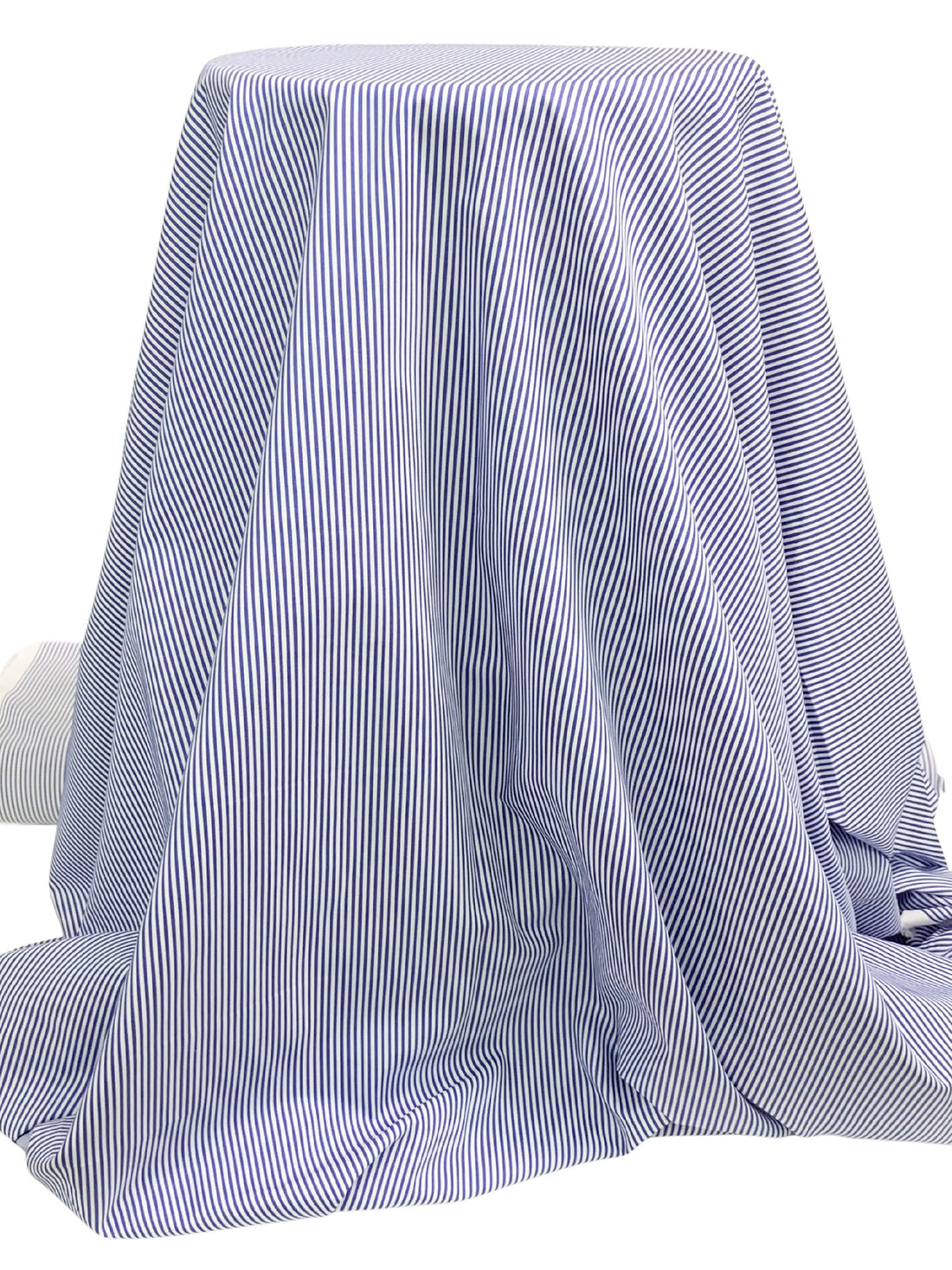 Dark Cerulean Blue/White 100% Cotton Vertical Stripe Weave Shirting 58W