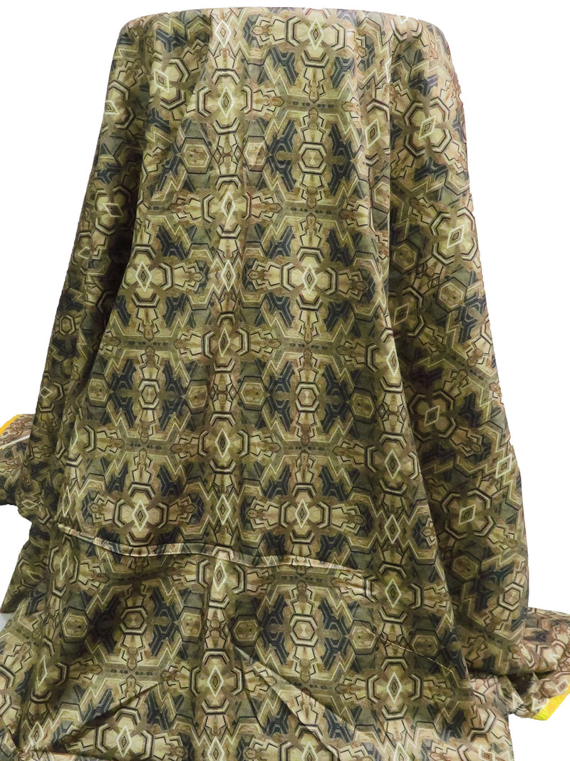 Willow Tea/Midnight Navy/Ecru/Multi 100% Cotton Geometric Print Sateen Shirting 56W