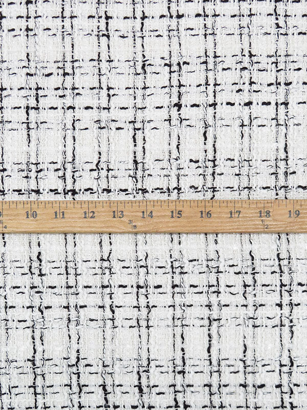 Salt White/Black/Bright White Polyester/Metallic Plaid Boucle Suiting - NY Designer - 58W