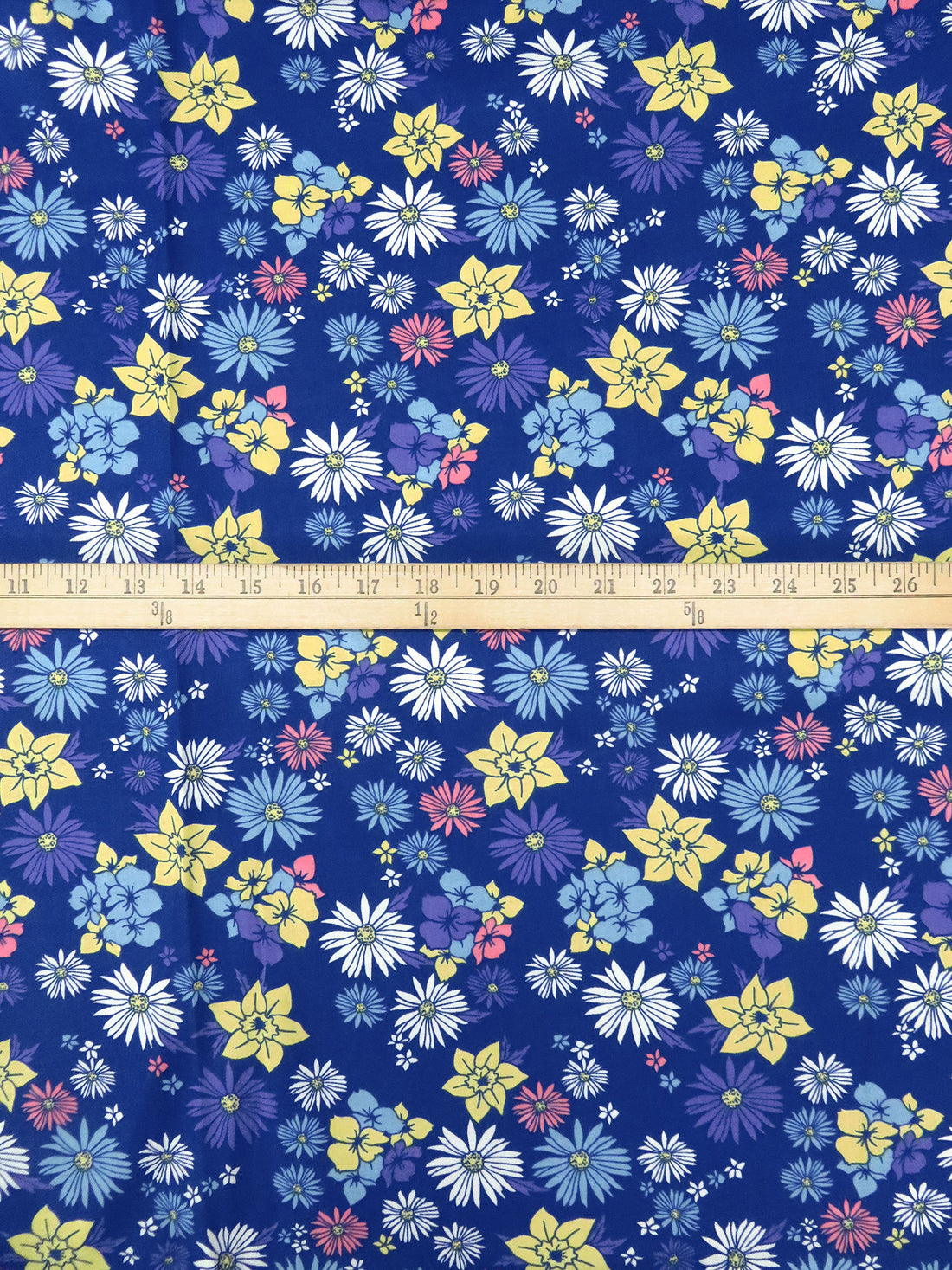 Dark Cornflower/Flax/Salmon Pink/Multi 100% Cotton Floral Print Brushed Shirting 54W