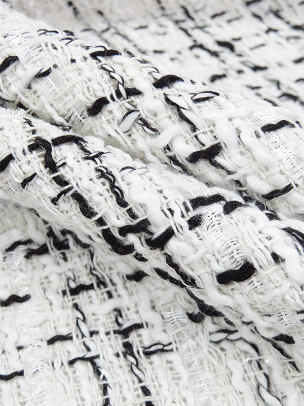 Salt White/Black/Bright White Polyester/Metallic Plaid Boucle Suiting - NY Designer - 58W