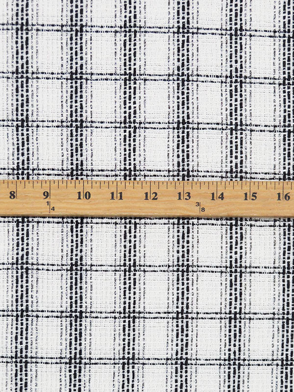 White/Black/Silver Polyester/Metallic Plaid Boucle Suiting - NY Designer - 59W