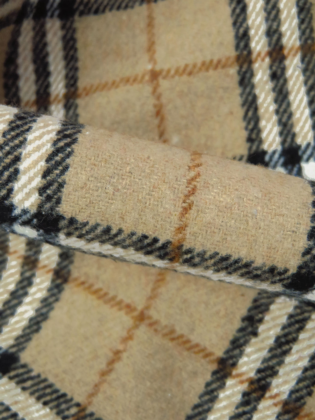 Light French Beige/Black/White/Multi Wool/Polyester Plaid Weave Coating 59W