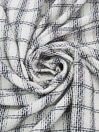 White/Black/Silver Polyester/Metallic Plaid Boucle Suiting - NY Designer - 59W