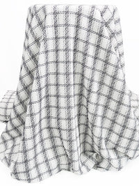 White/Black/Silver Polyester/Metallic Plaid Boucle Suiting - NY Designer - 59W