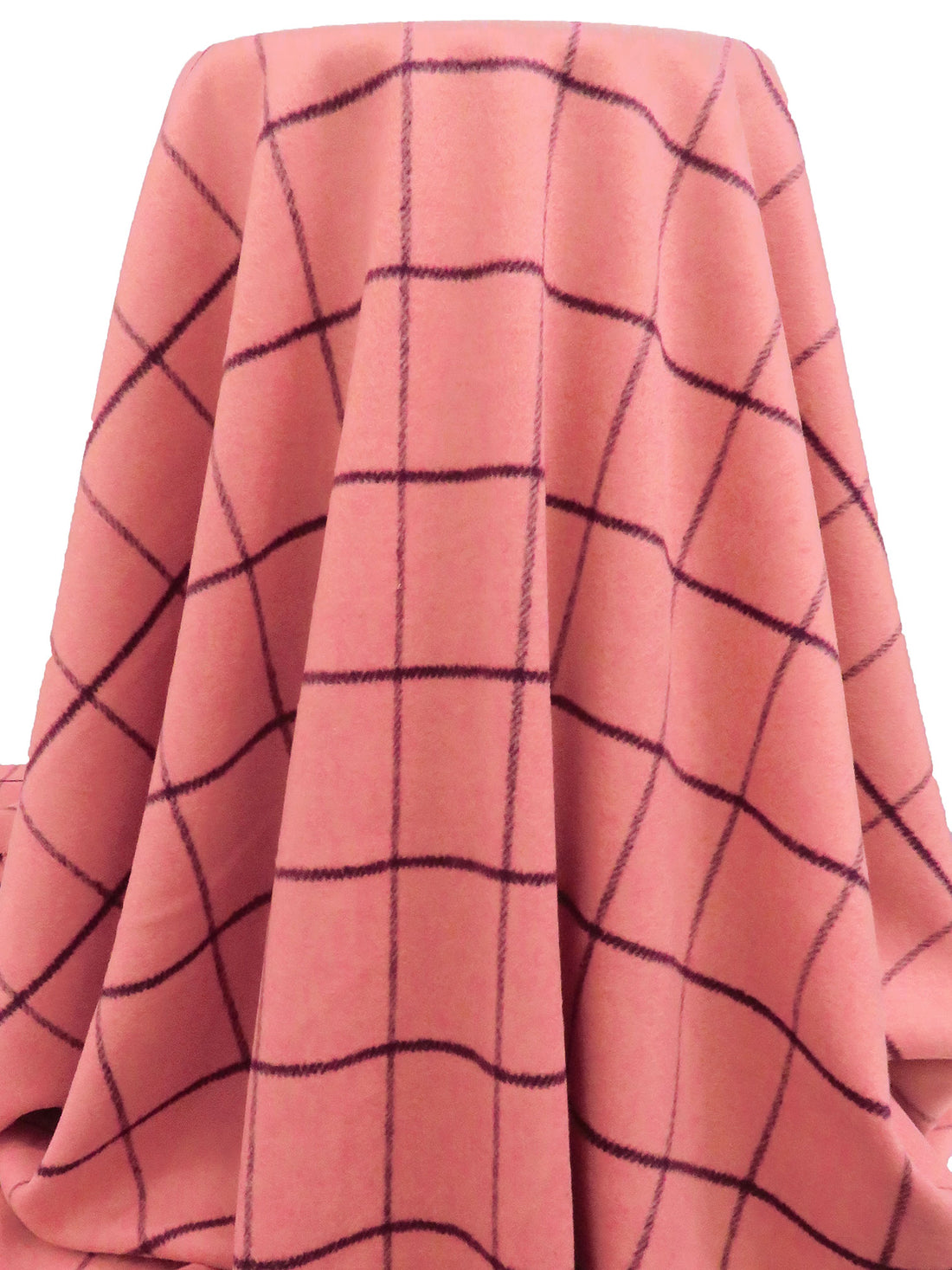 Coral Pink/Baked Plum Wool/Polyester Plaid Weave Coating 58W