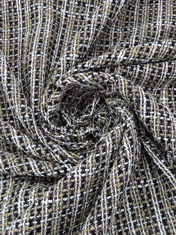 Stone Taupe/Black/Golden Straw/Silver/White Polyester/Metallic Plaid Boucle Suiting - NY Designer - 58W