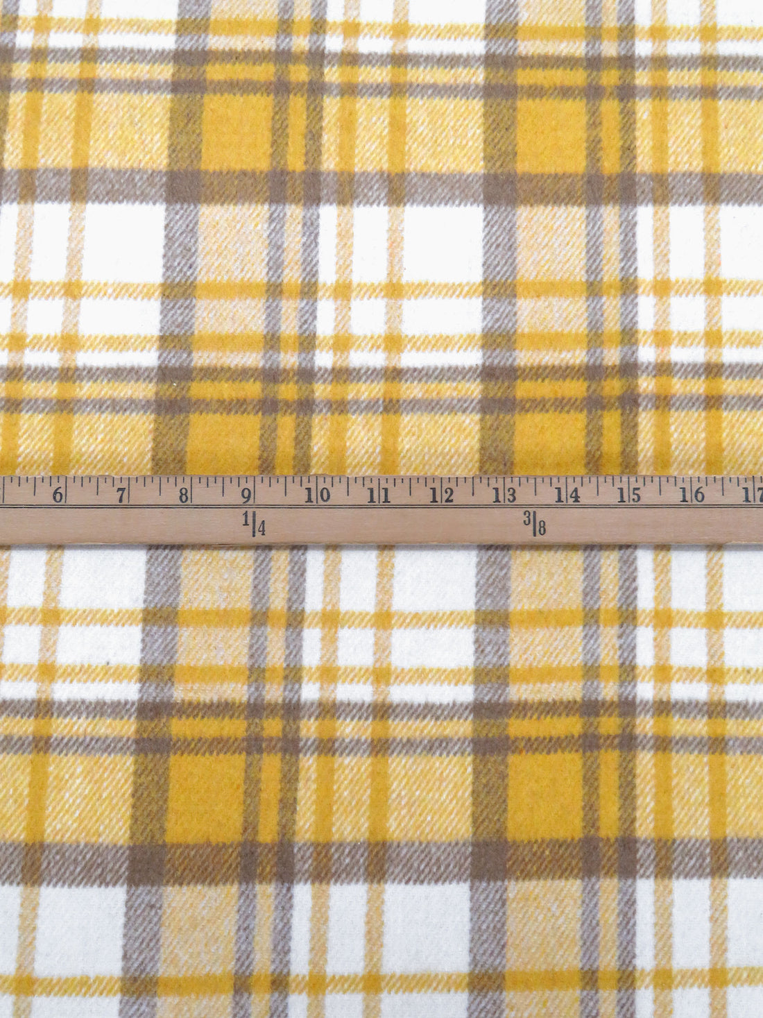 Goldenrod/Pastel Brown/White Wool/Polyester Plaid Weave Coating 58W