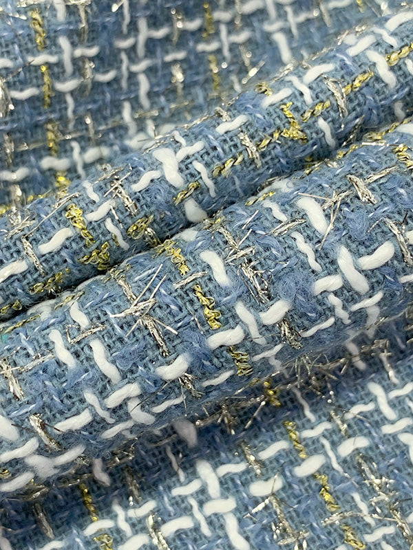 Storm Blue/White/Gold/Silver Polyester/Metallic Boucle Suiting - NY Designer - 59W