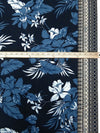 Midnight Navy/Pale Cerulean/Eggshell/Multi Polyester/Lycra Ornate Single Border Leaf Print ITY Knit - NY Designer - 57W