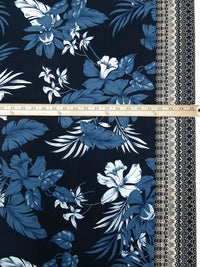 Midnight Navy/Pale Cerulean/Eggshell/Multi Polyester/Lycra Ornate Single Border Leaf Print ITY Knit - NY Designer - 57W