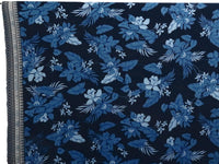 Midnight Navy/Pale Cerulean/Eggshell/Multi Polyester/Lycra Ornate Single Border Leaf Print ITY Knit - NY Designer - 57W