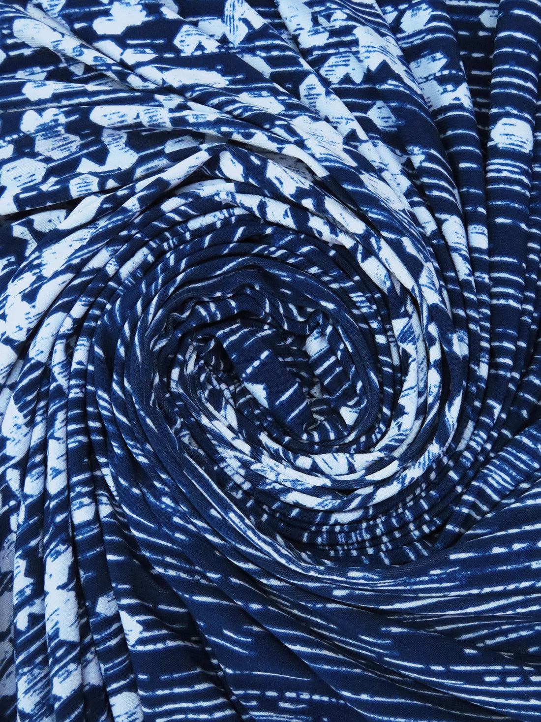 Light Cobalt Blue/Oxford Blue Polyester/Lycra Single Border Abstract Streak Print ITY Knit - NY Designer - 59W