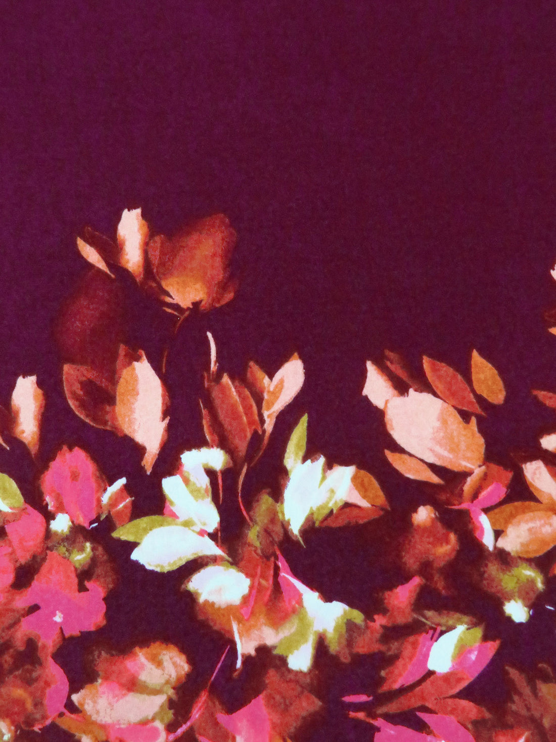 SOLD BY THE PANEL ONLY - Dark Pansy Purple/Cerise Pink/Goldenrod/Multi Polyester/Lycra Leaf Print ITY Knit - NY Designer - 60W