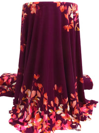 SOLD BY THE PANEL ONLY - Dark Pansy Purple/Cerise Pink/Goldenrod/Multi Polyester/Lycra Leaf Print ITY Knit - NY Designer - 60W