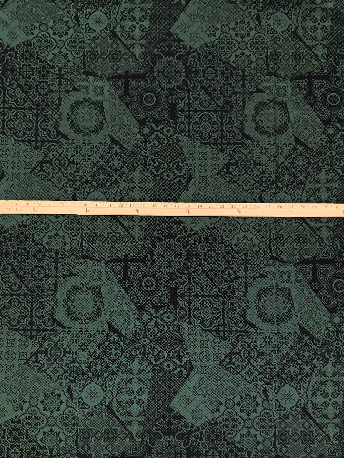 Dark Jungle Green/Rocky Gray 100% Cotton Broken Ornate Print Lawn 58W