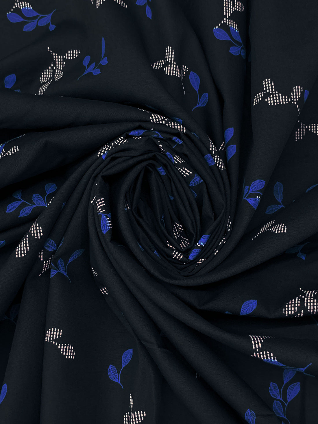 Muted Midnight Navy/White/Lapis Blue 100% Cotton Floral Print Lawn 58W